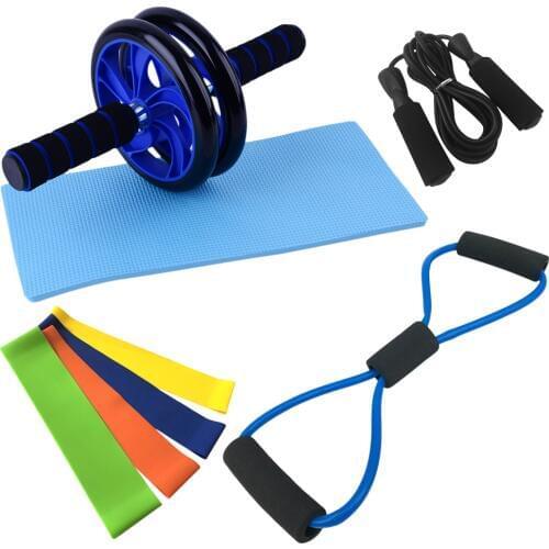 Home Gym Fitness Set Abdominal Roller Wheel 8 Shape Resistance Band Resistance Loop Band Jump Rope Resistance Band Pack Kit