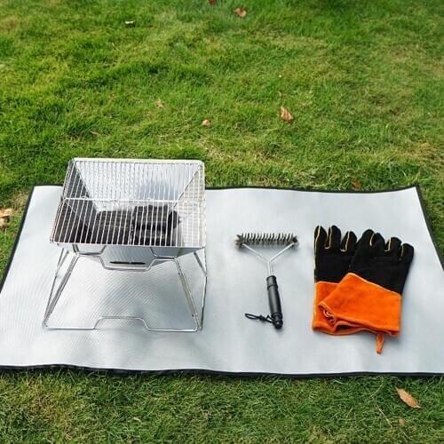 Outdoor Mat Camping Fireproof Cloth Grill Mat Picnic Barbecue Heat Insulation Pad Flame Retardant Glass Fiber Outdoor Blanket