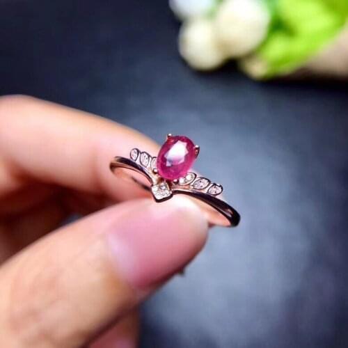 Natural ruby ring Free shipping Natural and real ruby 925 sterling silver 4*6mm gemstone