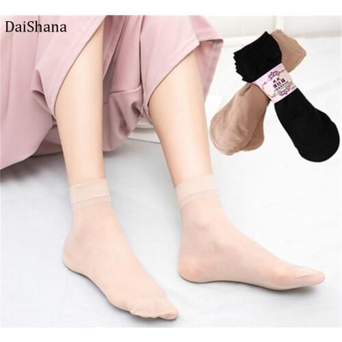 10 Pairs Summer Bamboo Female Breathable Short Women Socks Thin Crystal Transparent High Elastic Silk Socks Girls Ankle Socks