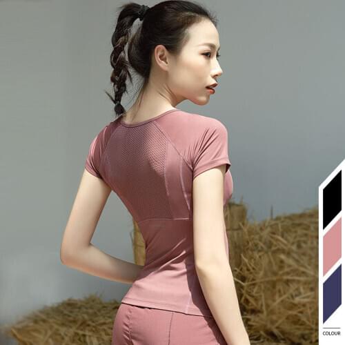 2021 New Running Quick-drying T-shirt Sports Short-sleeved Tight Sexy Breathable Mesh Sports Shirt Yoga Suit Female