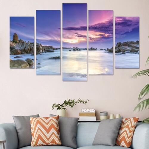 New 5pcs/set Purple Sky Beach Combination 3D DIY Wall Stickers Home Decor Bedroom Landscape Poster Self-adhesive Art Mural Decal
