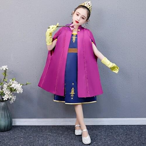 Girls New Two-Piece Costume Princess Snow Queen Dressing Up With Cape For Girl Carnival Fancy Halloween Dress