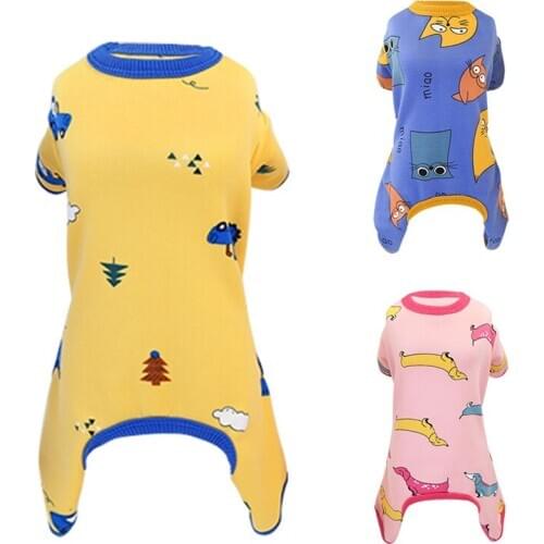 Small Dogs Pajamas For Pet Dogs Cat Clothes Puppy Jumpsuit For Dog Coat For Chihuahua Pomeranian Dogs Print 4 Sleeves Costume