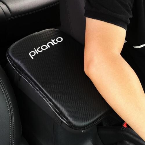 Carbon Fiber Texture Pu Leather Car Armrest Pad Auto Seat Armrests Box Pads For Kia Picanto