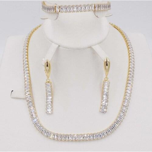 2020 Luxury Zircon Parure Bijoux Femme Dubai Gold Earrings Necklace Sets Fashion Indian African Jewelry For Women