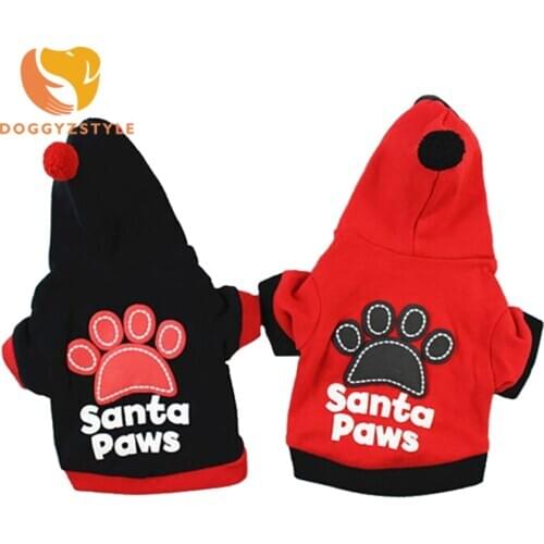 Pet Puppy Christmas Hoodies Clothes Paws Printed Cat Coat Jacket Footprint Santa Xmas Hooded Sweatshirt Dog Shirt Autumn Outfit