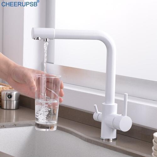Kitchen Drinking Water Faucet Hot Cold Mixer Tap Deck Mount Rotatable Stream Faucets Sink Flexible Filtered Spout White Taps K12