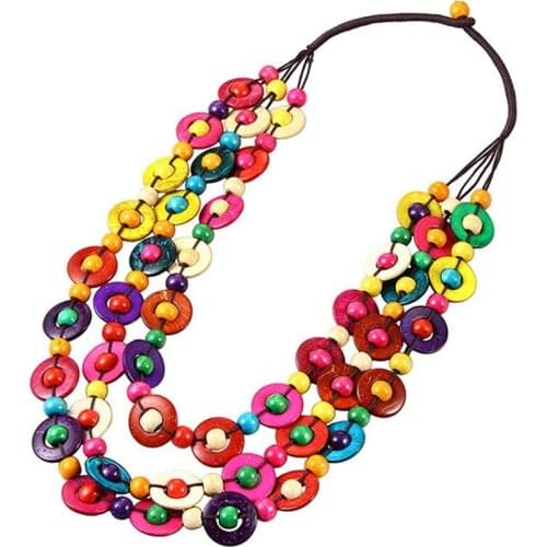 Uclio Bohemian Coconut Shell Wood Bead Necklace for Women Girls Jewelry Handmade Beaded Long Necklace Mothers Day Gifts