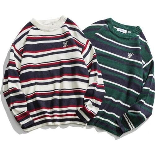 Striped embroidery duckling couple literary Korean sweater male Hong Kong wind youth original 2019 autumn