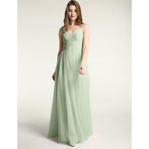 Prom Sage bridesmaid dresses new tulle sexy V neck A Line bohemian style wedding guest dress Floor-Length vestido madrinha