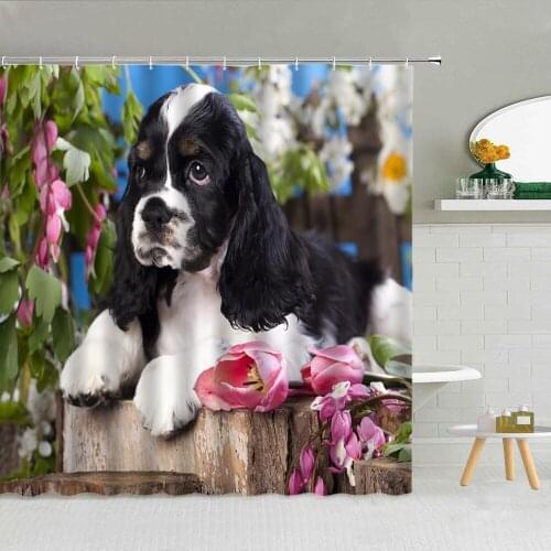 Funny Animal Dog Shower Curtain Flower Cat Squirrel High Quality Fabric Bathroom Supplies Home Decor Cloth Curtains With Hooks