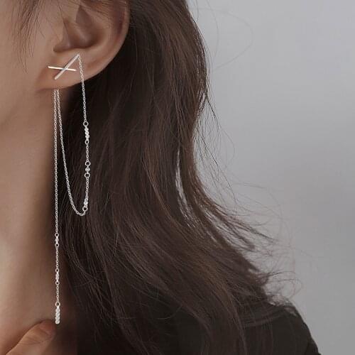 925 Sterling Tassel Chain Cross Drop Earring For Women Party Wedding Punk Jewelry Accessories Pendientes eh304