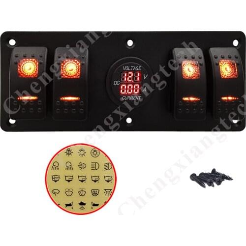 4 Gang Orange Led Rocker Switch Panel With Red Led Voltage & Amperage Meter Socket for RV Marine Car Vehicles Truck Boat
