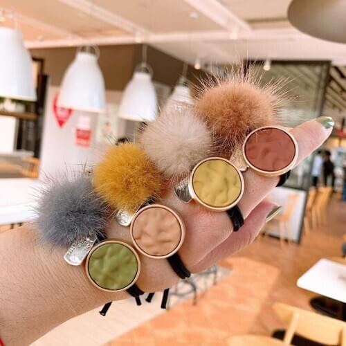 50pcs/lot DIY Simple Multi Plush Mink Wool Cloth Hair Band Balls Horsetail Rubber Band Hair Styling Tools Accessories HA1710