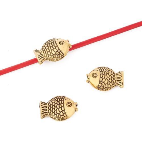 60pcs/lot Antique Gold Tone Fish Spacer Beads Charms for DIY Jewelry Making Accessories 12x8mm