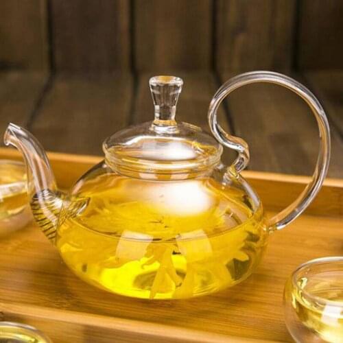 650Ml Heat Resistant High Handle Flower Coffee Glass Tea Pot Blooming Glass Teapot with Strainer