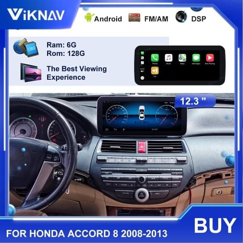 12.3 inch Android 10.0 Car Radio Player For Honda Accord 8 2008 2009 2010 2011 2012 2013 Navigation GPS Multimedia with carplay
