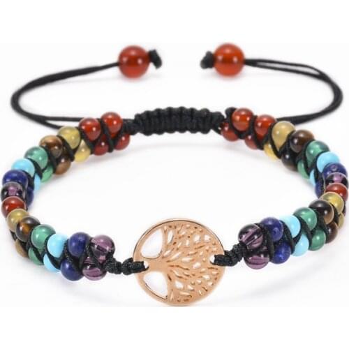 6mm bead ethnic bohemian handmade weave adjustable natural stone gold silver color life tree barcelets & bangles for women girl