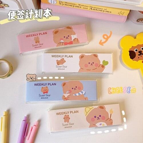 Cartoon Bear Week Plan PVC Cover Memo Pad Kawaii Stationery Notebooks Writing Pads School Supplies