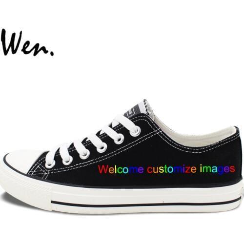 Customize Black Low Top Shoes Offer Pictures You Like Design Unique Canvas Sneaker for Men Women
