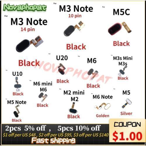 For Meizu M3 Note M6 M2 Mini M5s M3s Mini M5 U10 U20 Home Button FingerPrint Touch ID Sensor Flex Cable Ribbon 14pin 10pin