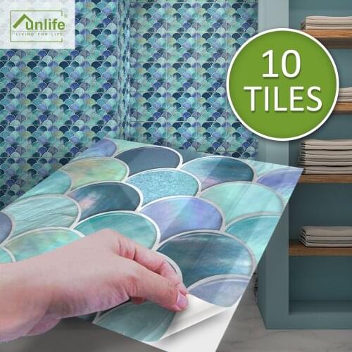 Funlife Mother Of Pearl Fish Scale Mosaics Ceramic Tile Restaurant Living Room Waterproof Wall Sticker