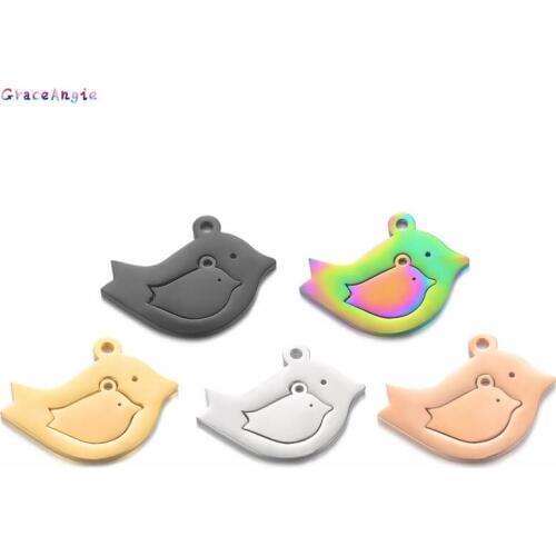 GraceAngie 2sets/lot Mirror Polish Stainless Steel Two-in-one Bird Set Charms Necklace Pendants Mother & Daughter Jewelry Making