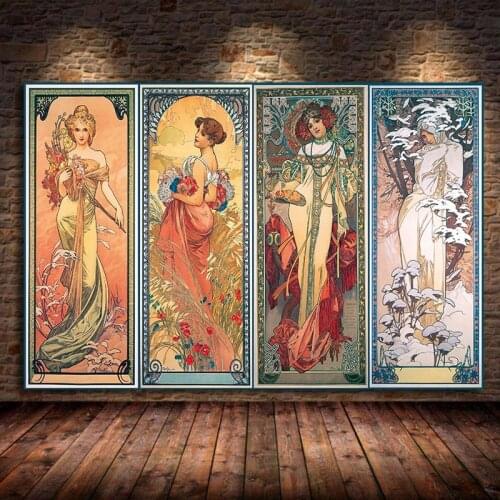 Artist Alphonse Mucha Canvas Painting Posters and Prints Classic Poster Wall Art Pictures for Living Room Decoration Unframed