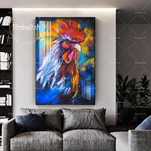 Embelish HD Print Canvas Oil Paintings For Living Room Colorful Rooster On A Cardboard Animals Wall Posters Home Decor Pictures