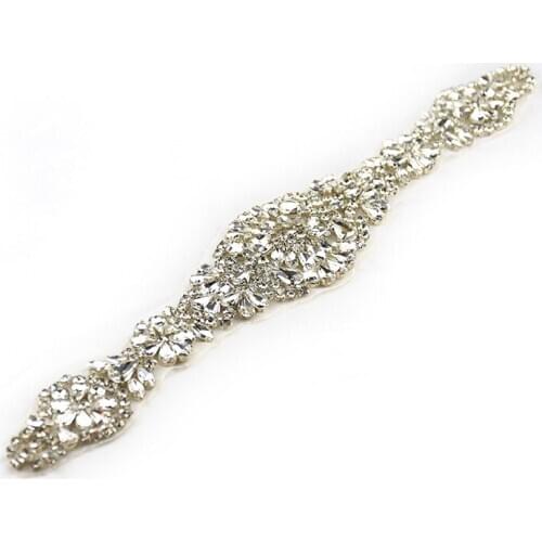 Keering 3D hand-made Fancy sivler crystal applique for DIY wedding blet WRA-418