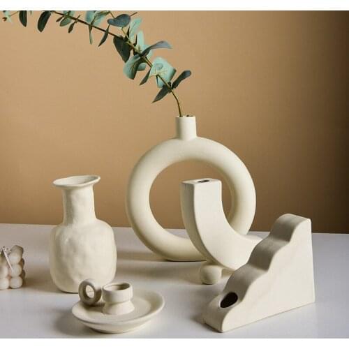 Nordic Plain Embryo Ceramic Accessories Vase Home Furnishings Dry Flower Inserting Device Lornaments Plant Art Decor Crafts