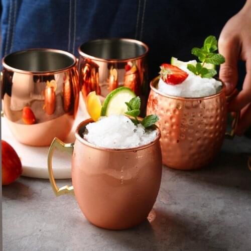 Moscow mule mug Moscow tweezers cup 600ml304 stainless steel hammer spot light body coated copper-plated black cocktail glass