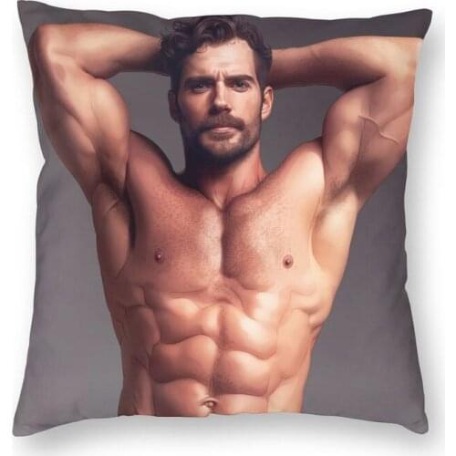 Sexy Hunk Muscled Man Square Pillowcover Home Decorative Tempting Guy Pride Muscle Cushion Cover Throw Pillow for Living Room