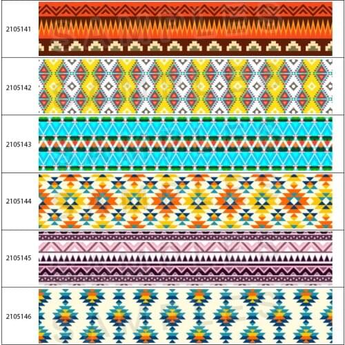 Flower Printed Grosgrain Ribbon Aztec Style Pattern Tape 5Yards for DIY Handmade Material Headdress