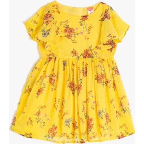 Female Child Yellow Short Sleeve Floral Dress