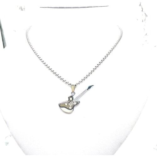 Fashion electric guitar mens titanium steel creative student pendant jewelry street personality rock ladies punk necklace