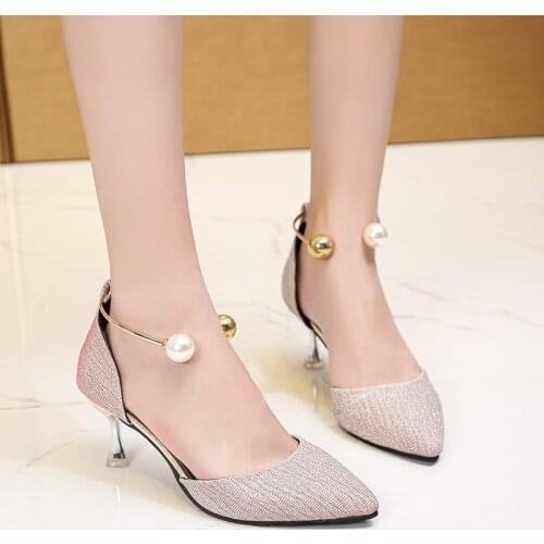 Fashion pointed stiletto high heels for ladies high heels fashion Korean fashion high heel sandals metal round beads accessories