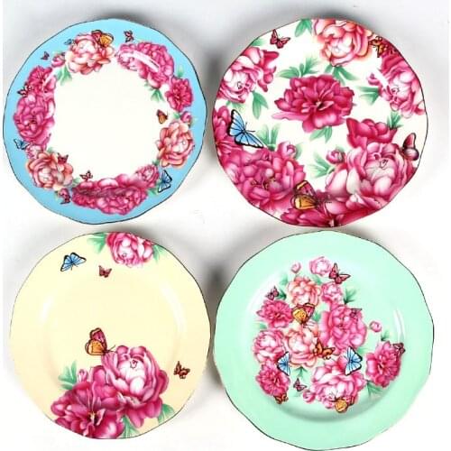 Flower Hand-Painted Bone China Dinner Plate Steak Plate Flat Dishes Family Dinnerware Set Tableware Kitchenware Christmas Gift