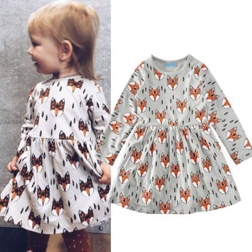 2017 Fashion Infant Girls Dress Spring Summer Fox Printed Baby Girls Clothes Party Princess Costume dress for girls outfits A142