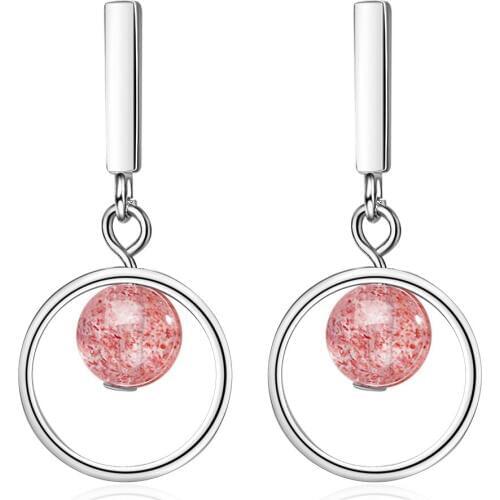 New arrival fashion pink crystal round 925 sterling silver ladies`tassels stud earrings jewelry for women students girls gift