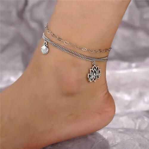 LIMARIO Women 2021 Women Anklets Simple Scallop Barefoot Sandals Foot Jewelry Two Layer Foot Legs Lotus Bracelet Anklets