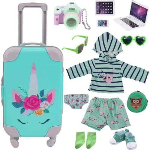 Reborn Doll Clothes Canvas Shoes Unicorn Suitcase Set Handmade Underwear Fit 18 Inch American Doll Girl,43Cm New Baby Born Dolls