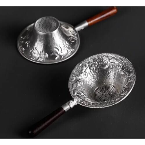 Japanese Style Handmade Tin Tea Funnel Tea Filter Tea Ceremony Utensil Blackwood To Filter Tea Dust Gold Mesh Tea Strainer