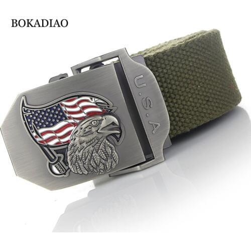 BOKADIAO Men&Women Military Canvas belt luxury USA Eagle Metal buckle jeans belt Army tactical belt for Men waistband strap male