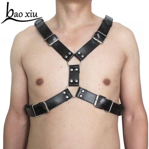 Male Vintage gothic leather Corset belt sexy chest straps shoulders Rave Costume suspenders Men body harness unisex wide belt