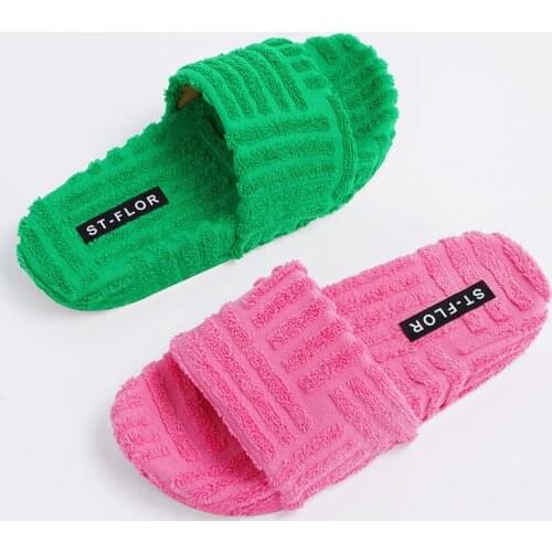 2021 Female Slippers Women Winter Fur Furry Fashion Ladies Home Cotton Shoes Flats House Indoor Flip Flops Slides For Women