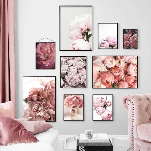 Nordic High-Definition Pplant Photography Printing Poster Modern Pink Peony Canvas Painted Wall Art Home Living Room Decoration