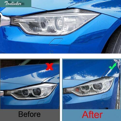 Tonlinker 2PCS Car Style Carbon Fiber headlight eyebrow sticker Cover Case stickers for Bmw 3S F30 E92E93 2009-15 5S F10 X5 E70
