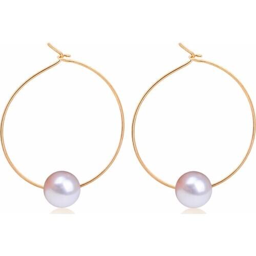 Great White Simuated Pearl Ball Pendant End Knotted Metallic Silver Plated Golden Hoop Earrings for Women